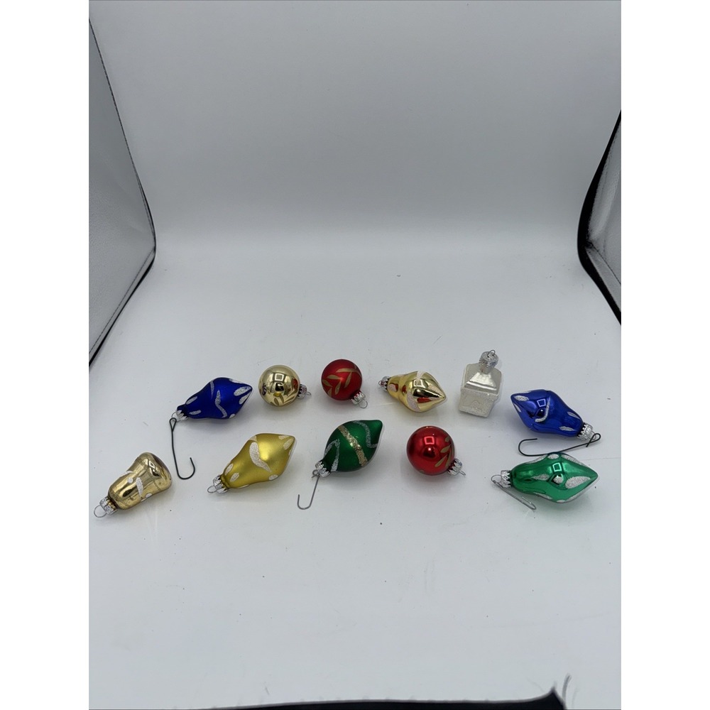 Vtg G&D Mini Glass Christmas Ornaments Multicolor Glitter Green Red Lot of 11